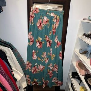Teal + floral maxi skirt